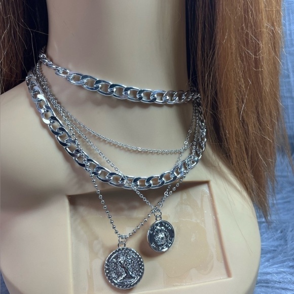 Multiple Chain Choker Necklace Gold or Silver - Picture 8 of 17